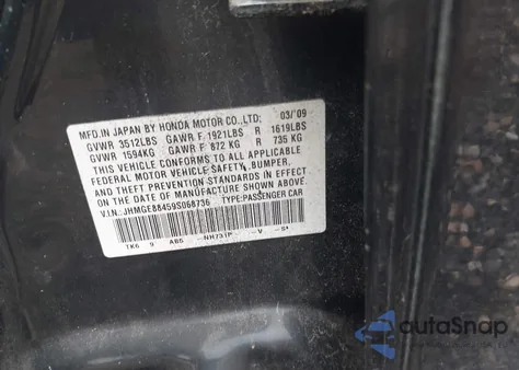 2009 Honda Fit Sport z USA, uszkodzony, nr VIN JHMGE88459S068736